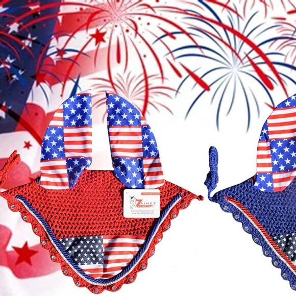 USA White Flag Saddle Pad Set with Matching Ear Bonnet – Print Horse Riding Gear - Picture 5 of 7